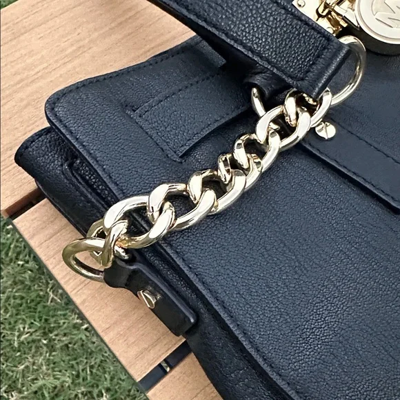 Michael Kors Hamilton Black Leather Satchel EUC - Picture 5 of 12